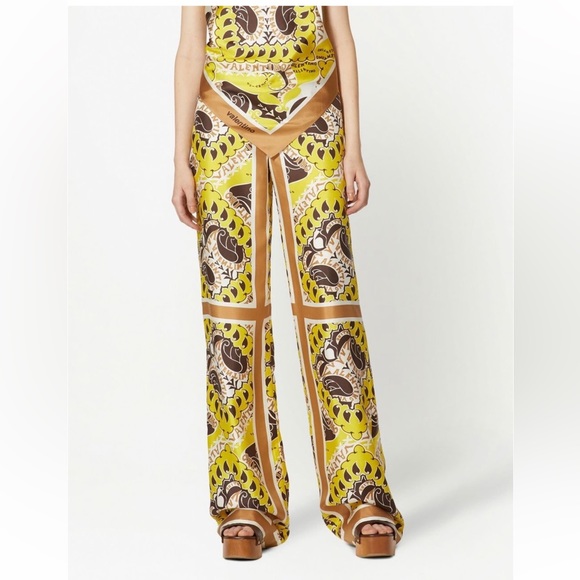 Valentino Silk Manifestó twill foulard wide leg pants